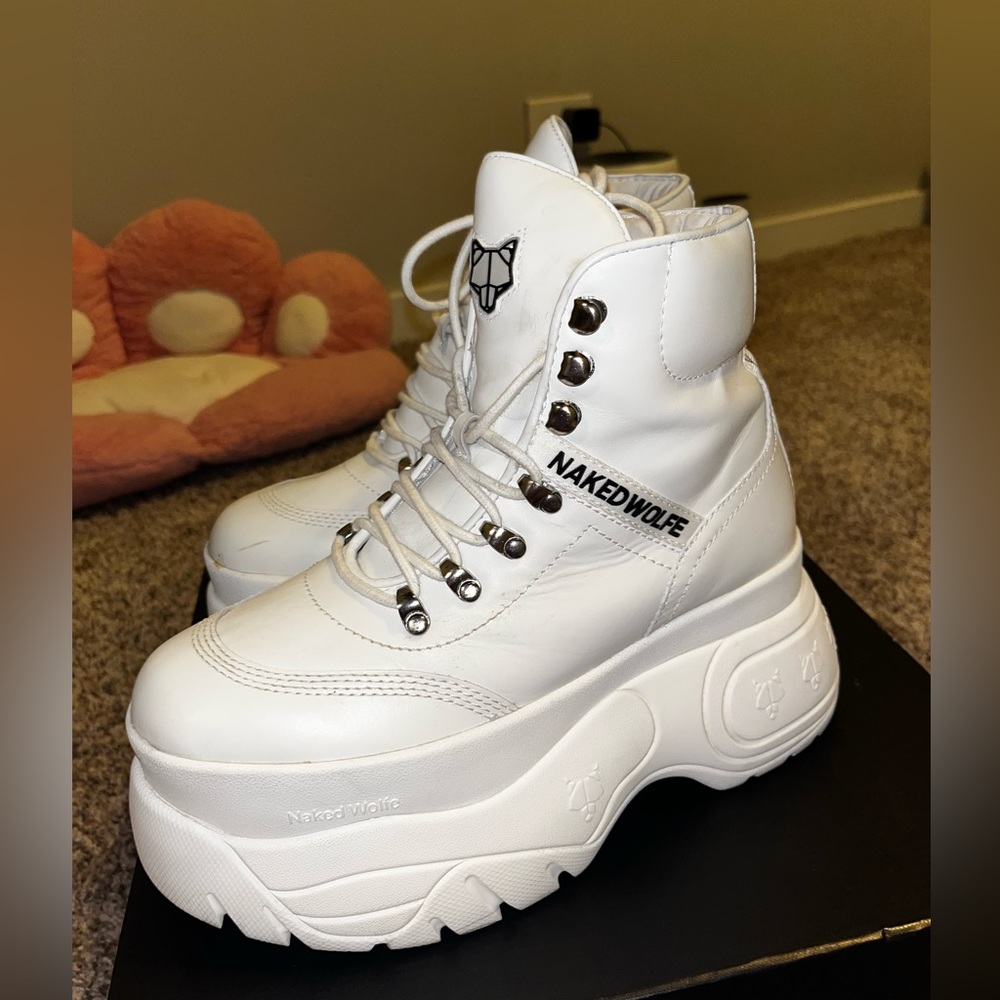 Naked Wolfe Spike Leather Boots (White)